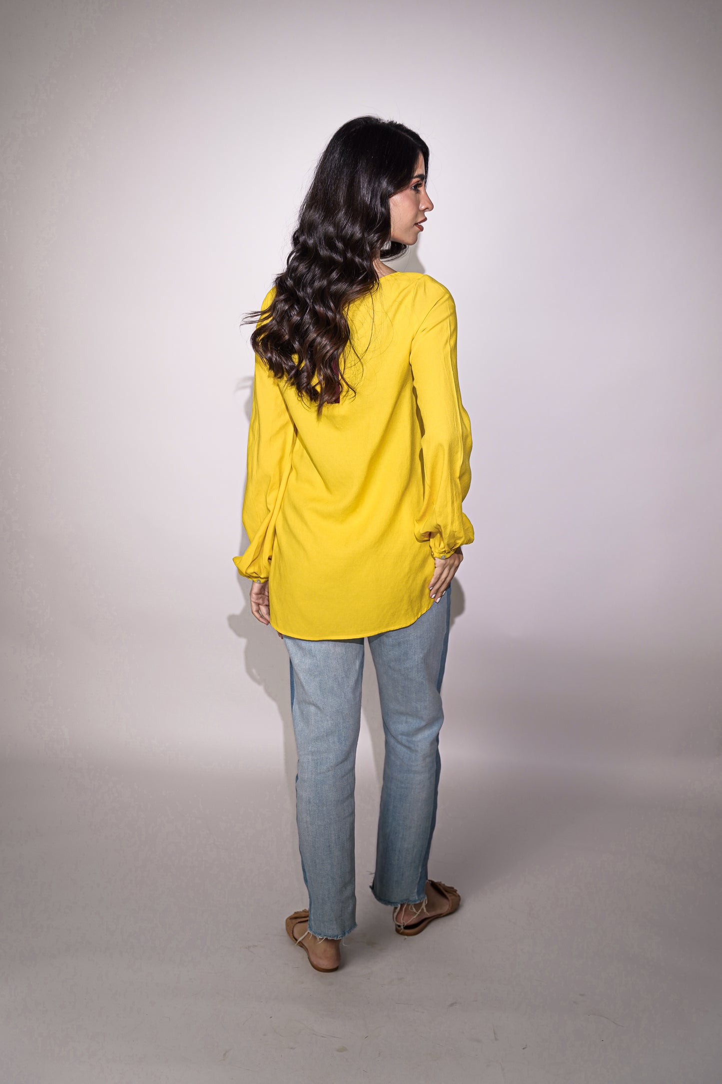 Yellow Wide-Neck Full Sleeves Top