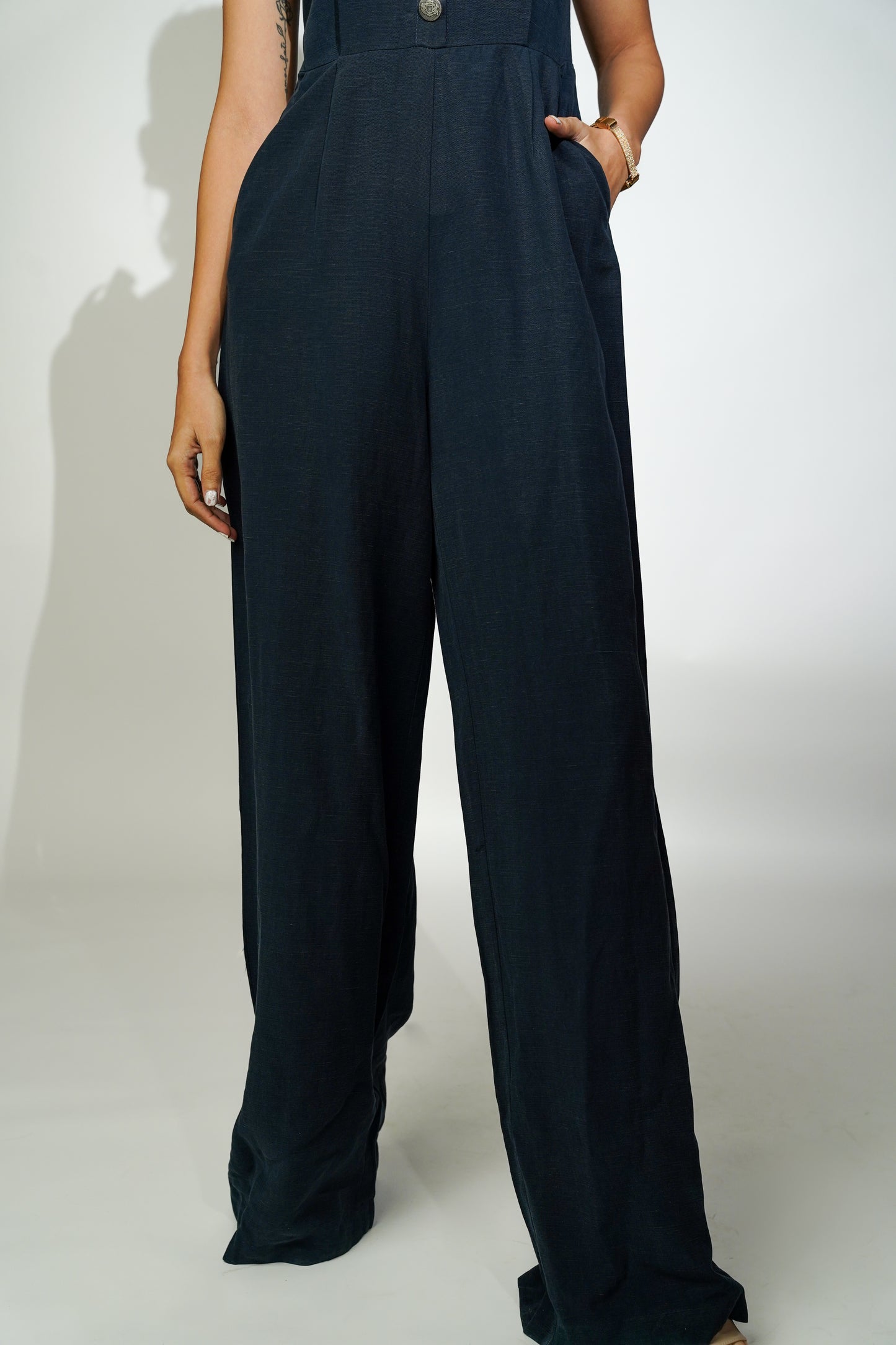 Blue Button Up Halter Jumpsuit