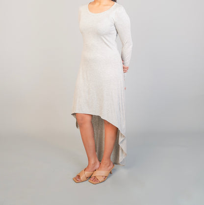 Grey High-Low Full Sleeves T-Shirt Dress