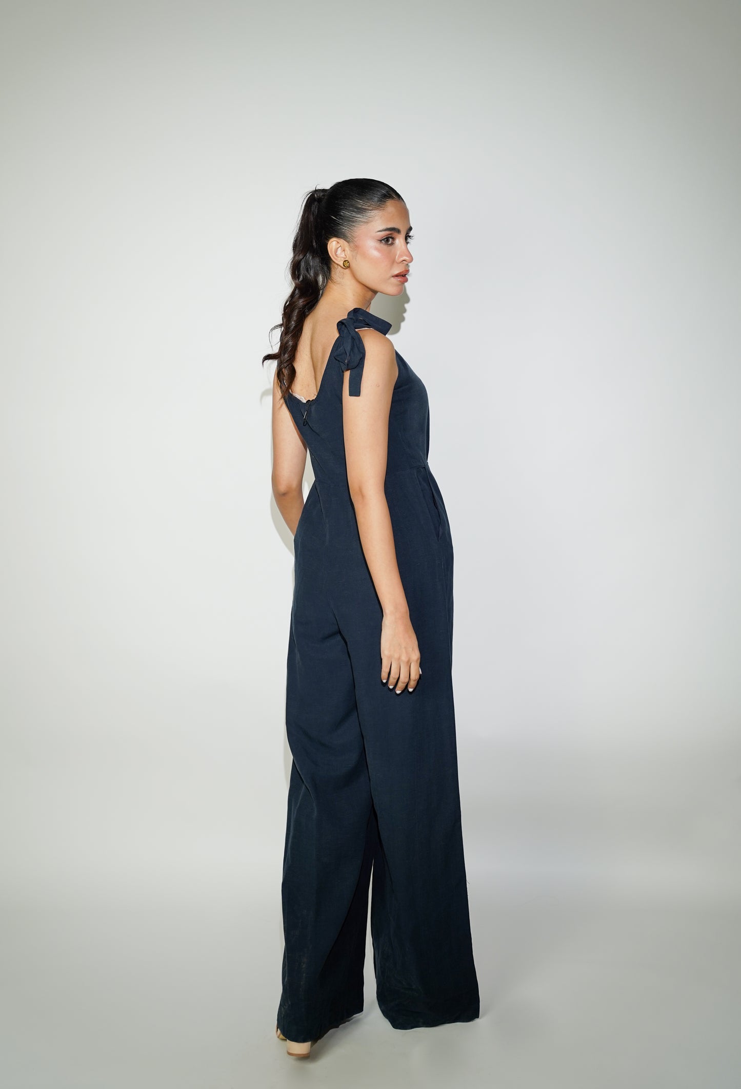 Blue Button Up Halter Jumpsuit