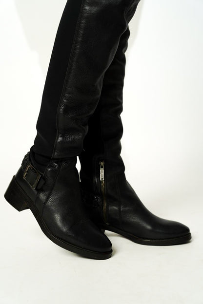 Black Knee High Buckle Boots