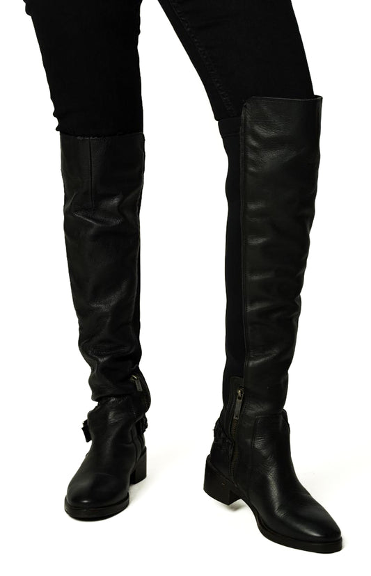 Black Knee High Buckle Boots