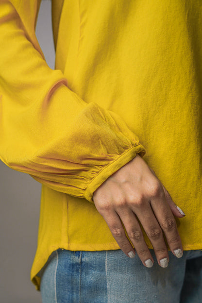 Yellow Wide-Neck Full Sleeves Top