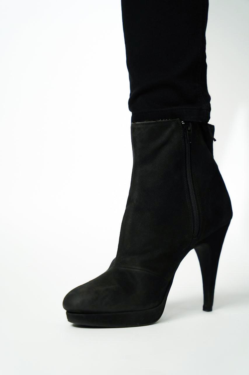 Black Suede Heel Boots