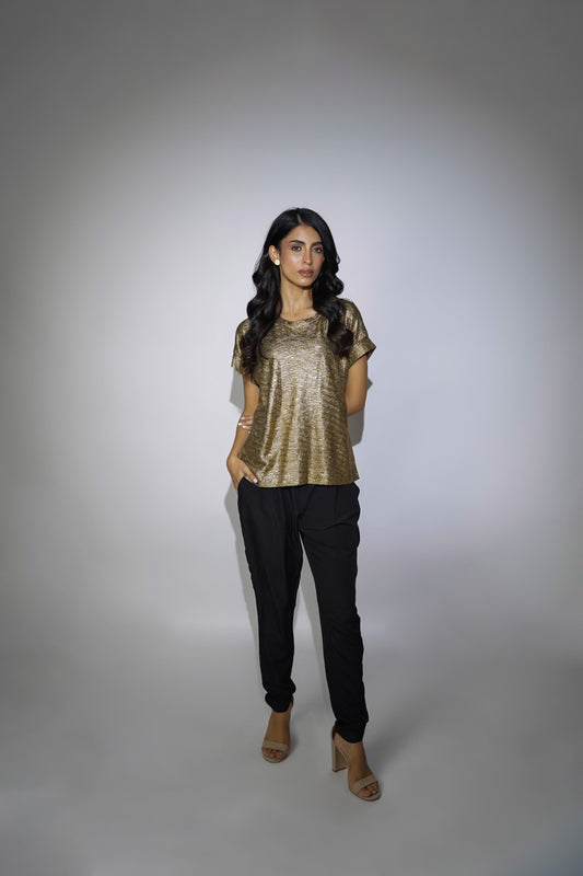 Metallic Gold Loose-Fit Top