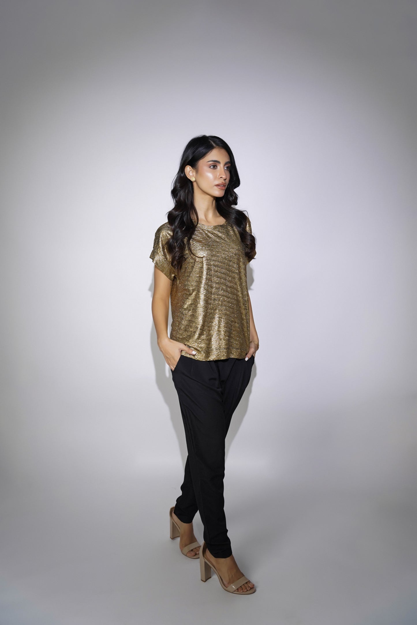 Metallic Gold Loose-Fit Top