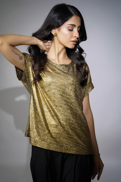 Metallic Gold Loose-Fit Top