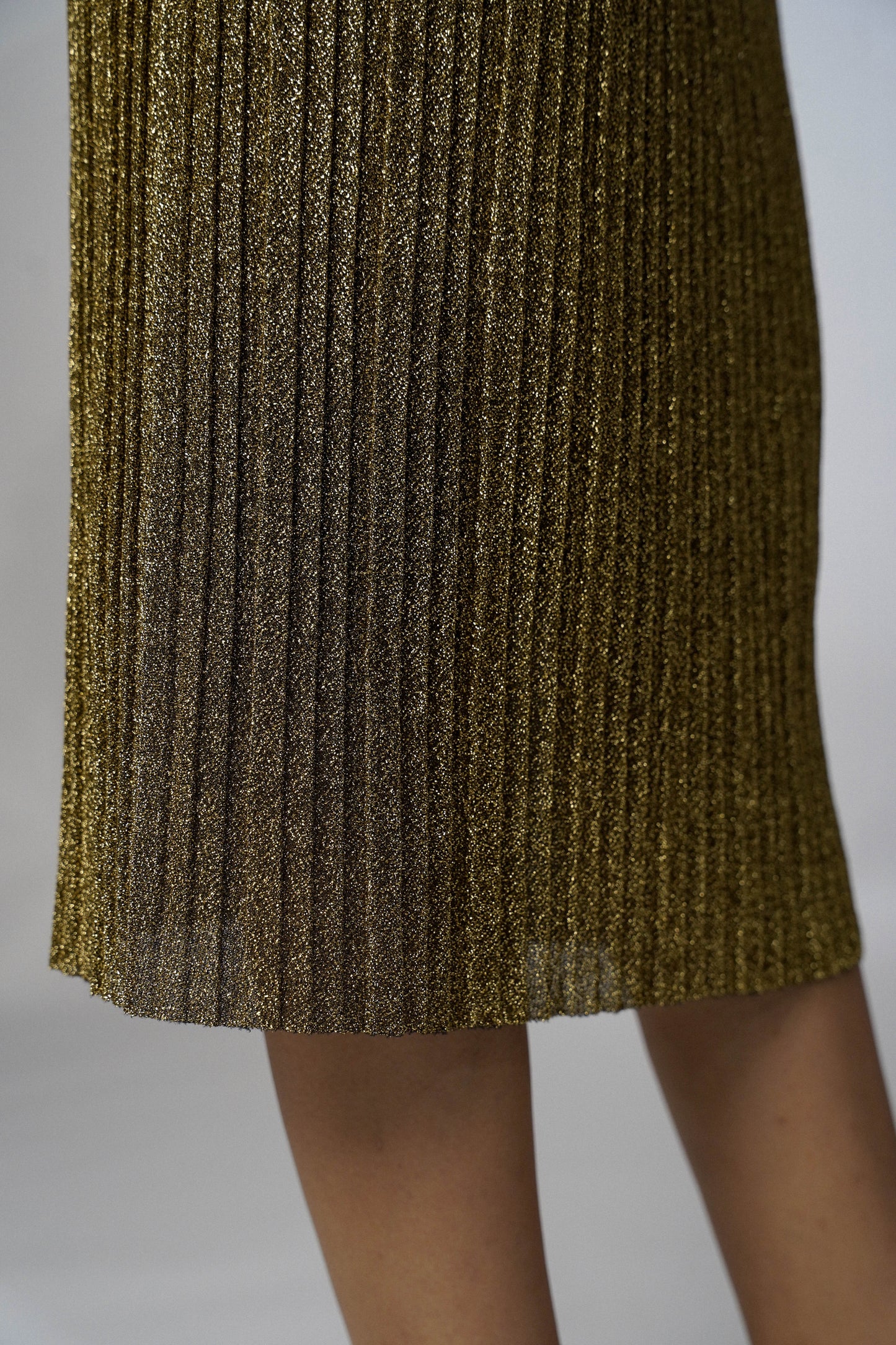 Pleated Gold Shimmery Midi Skirt