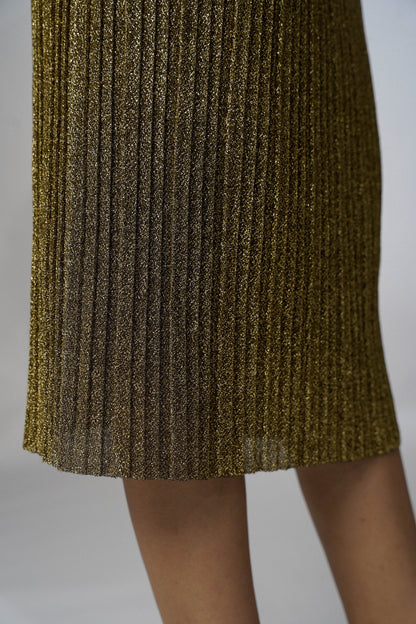 Pleated Gold Shimmery Midi Skirt