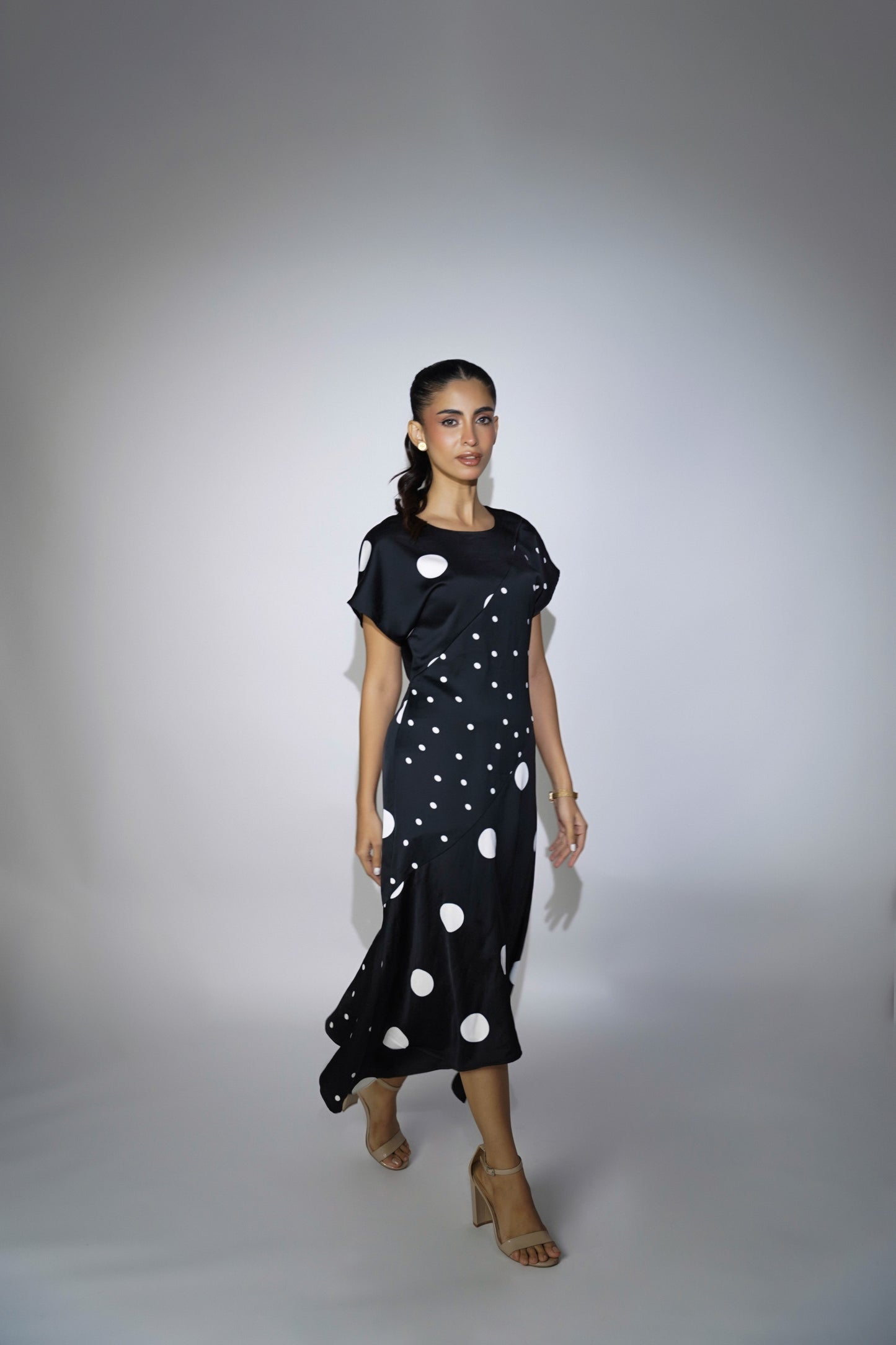 Monochrome Polka Dot Backless Dress