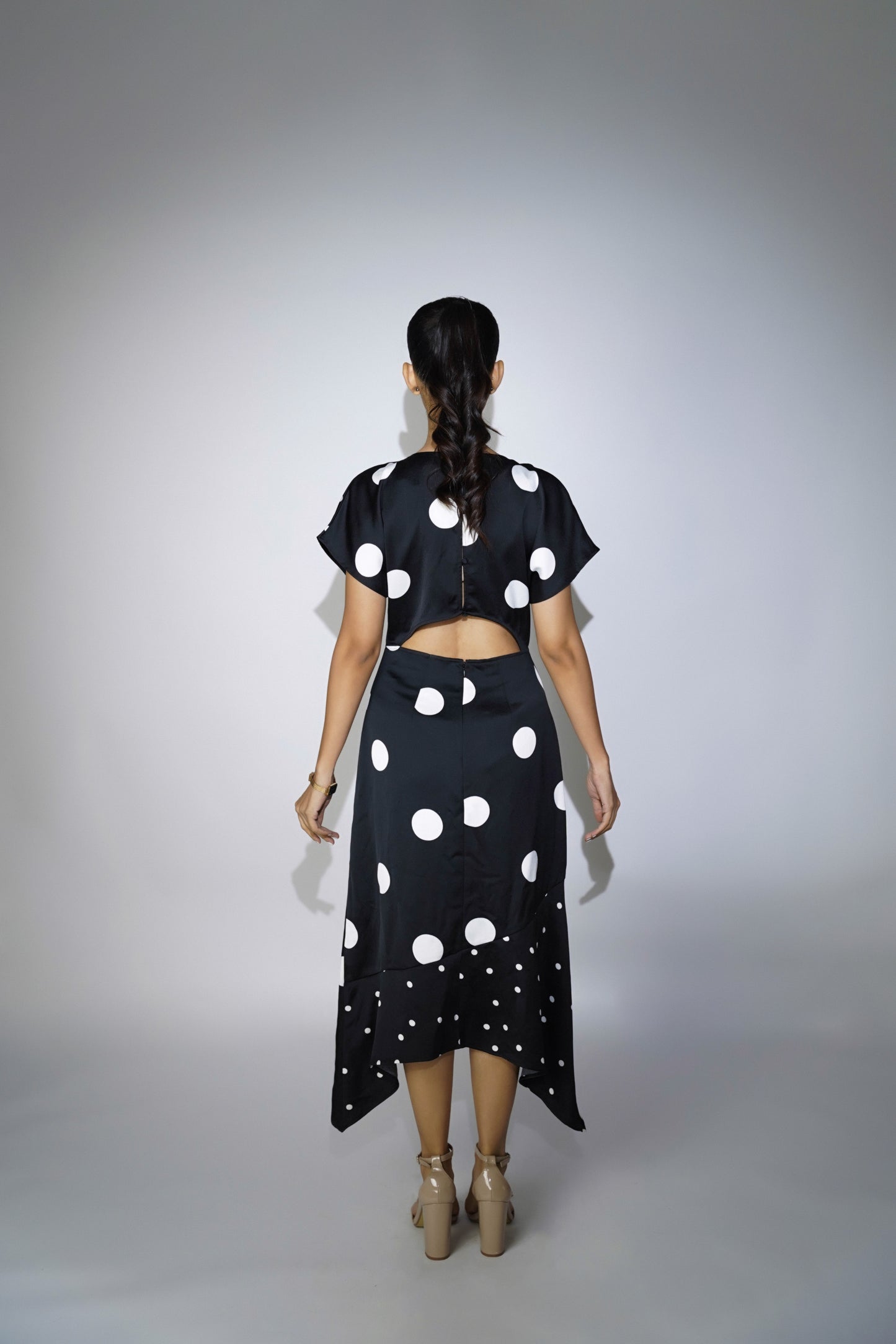 Monochrome Polka Dot Backless Dress