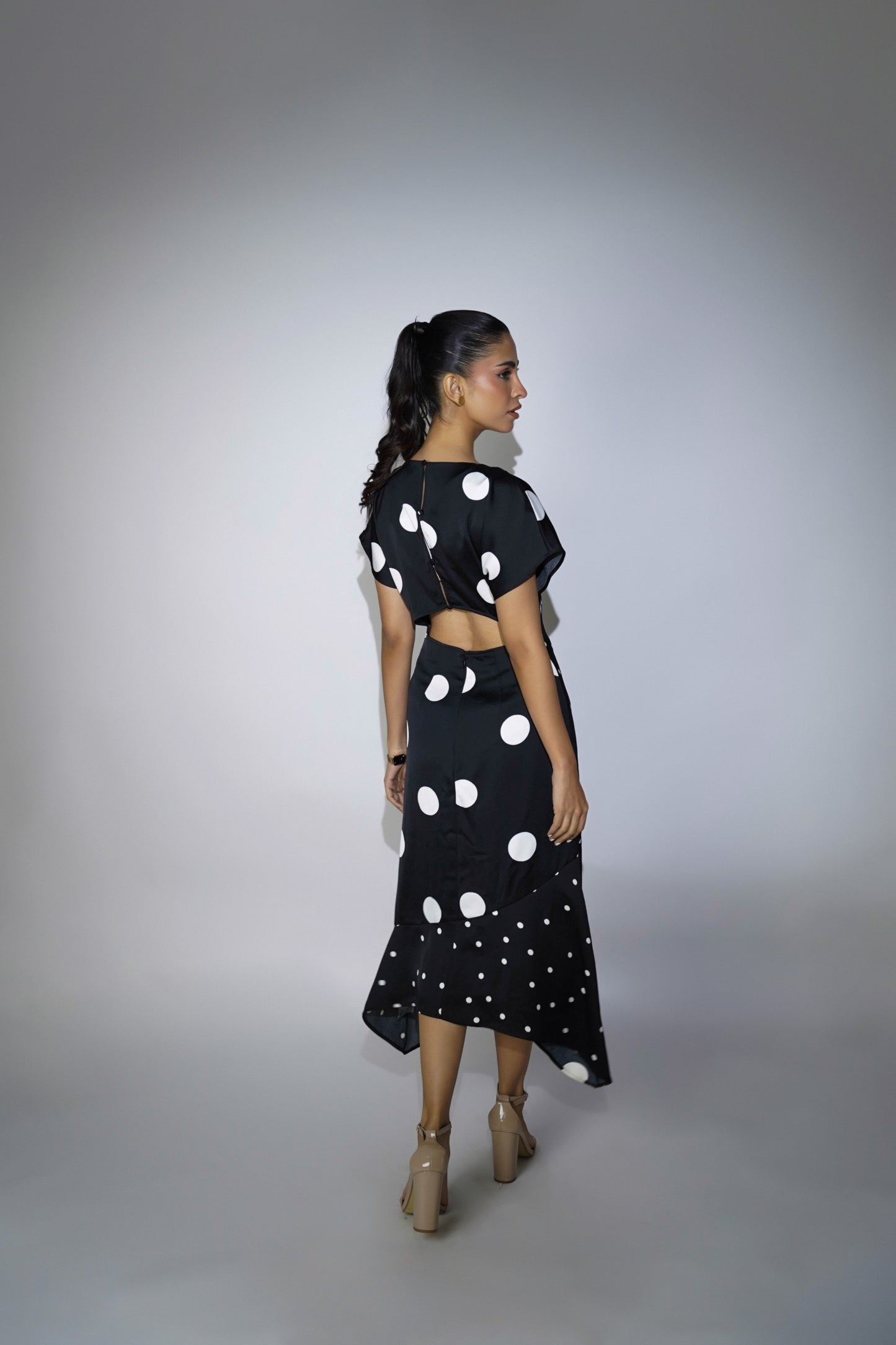 Monochrome Polka Dot Backless Dress