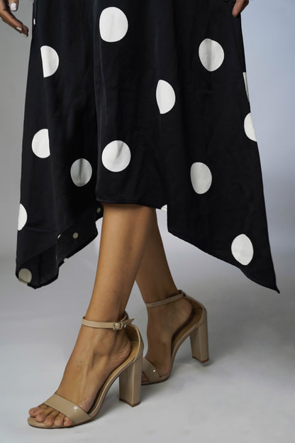 Monochrome Polka Dot Backless Dress