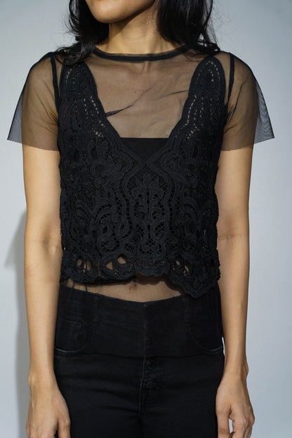 Black Sheer Crochet Top