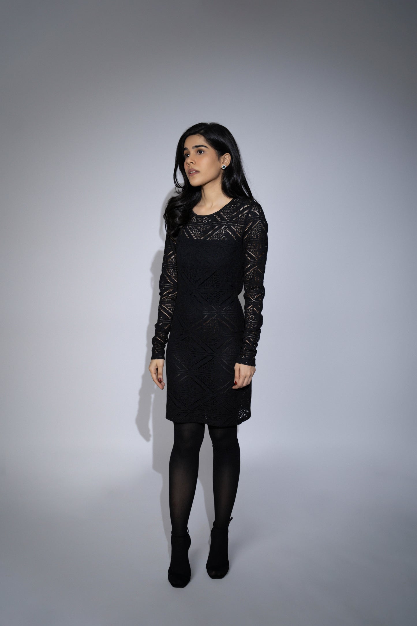 Full Sleeves Black Crochet Dress