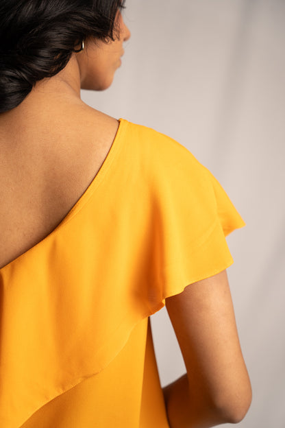 Orange Chiffon One-sleeve Top