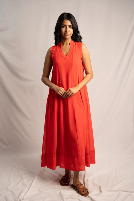 Red Sleeveless Chiffon Maxi Dress