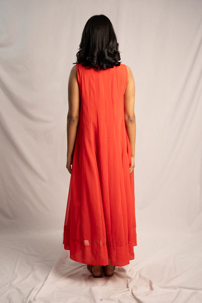 Red Sleeveless Chiffon Maxi Dress