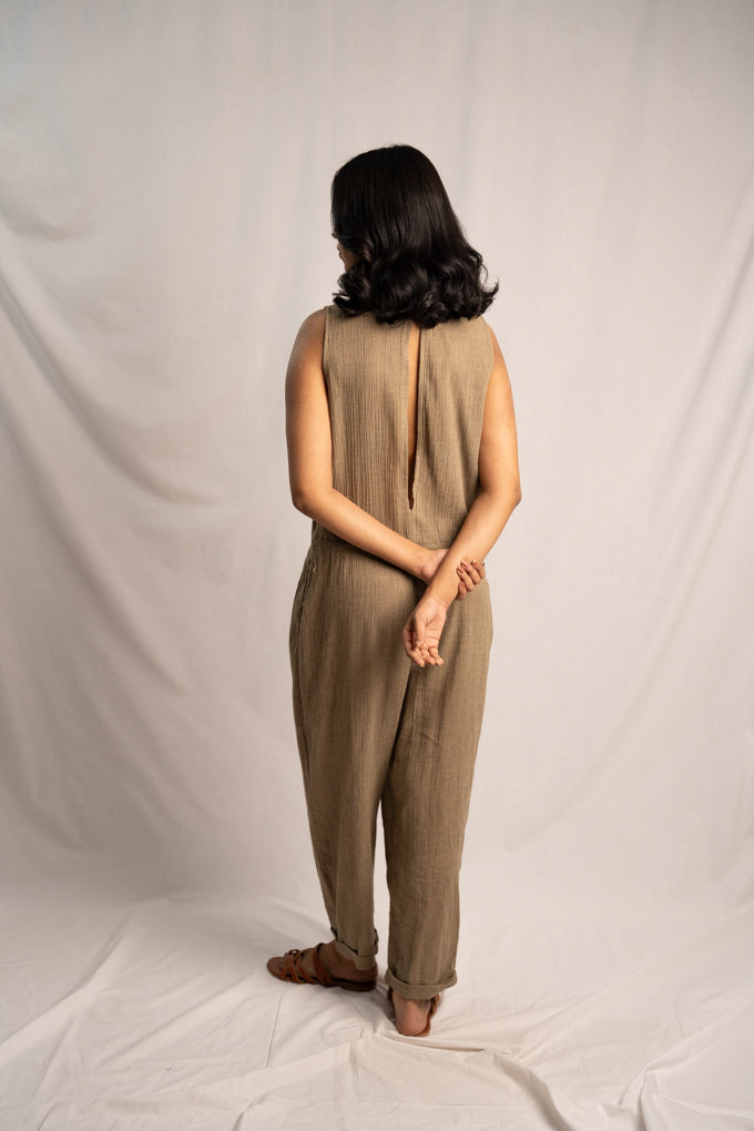 Sage Green Linen Jumpsuit With Back Detail