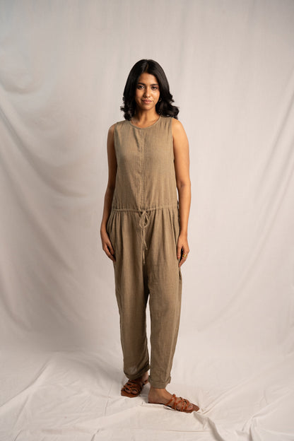 Sage Green Linen Jumpsuit With Back Detail