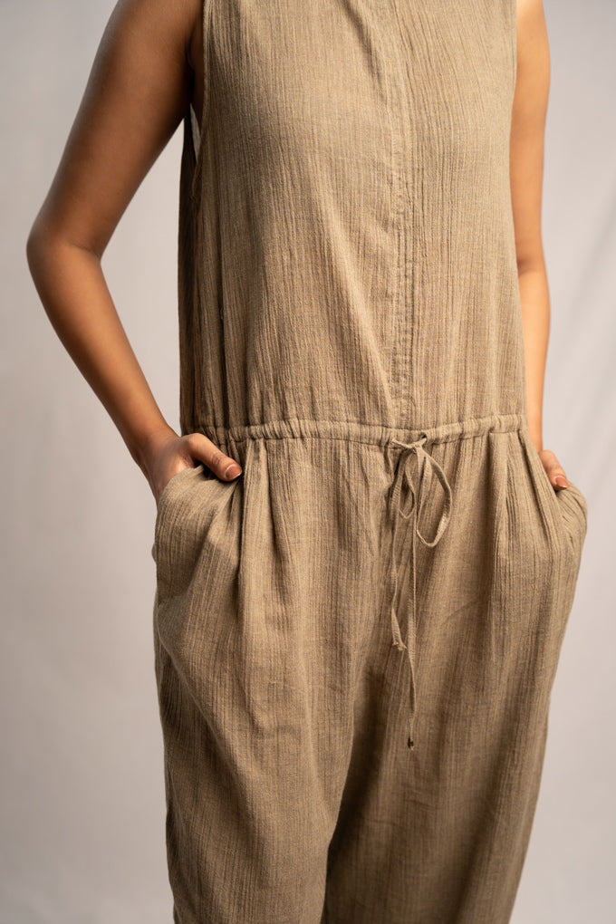 Sage Green Linen Jumpsuit With Back Detail