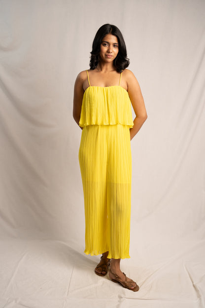 Pleated Neon Yellow Jumpsuit