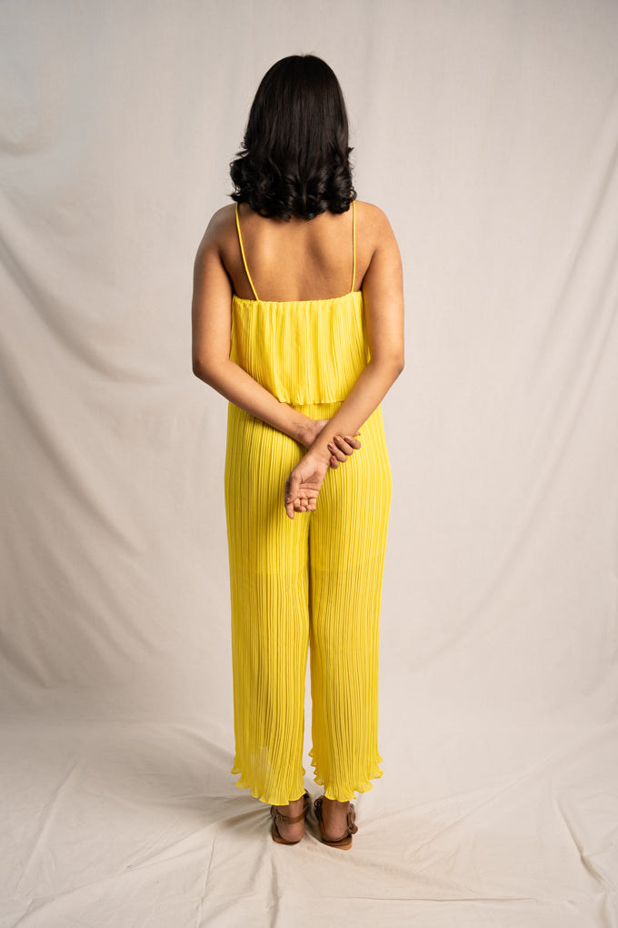 Pleated Neon Yellow Jumpsuit