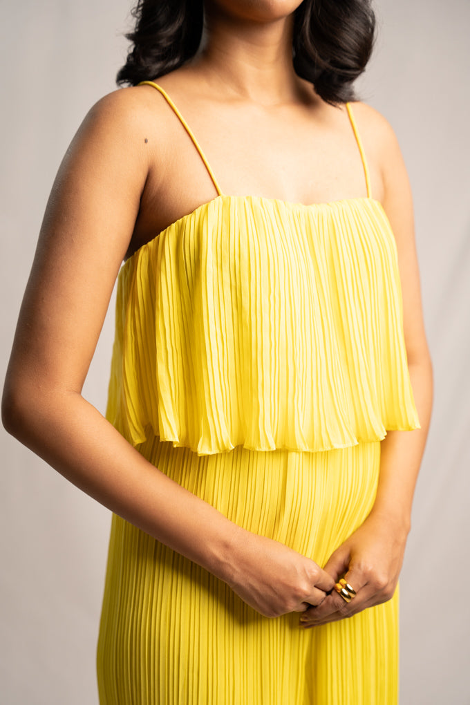 Pleated Neon Yellow Jumpsuit